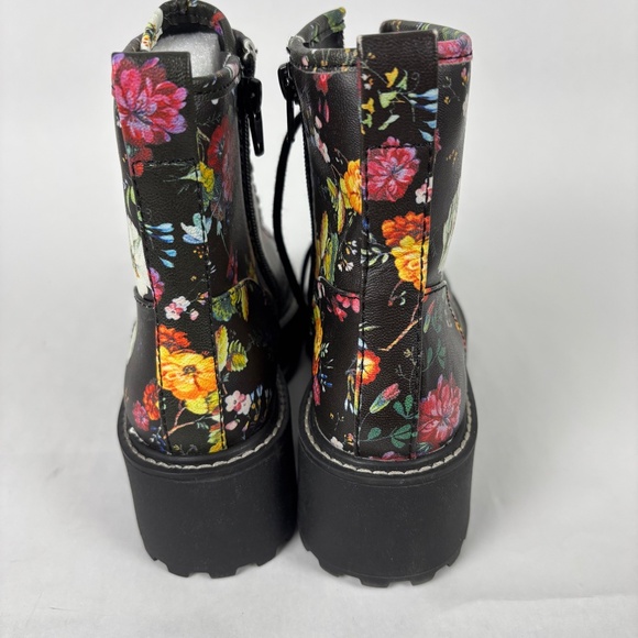 Madden Girl, Black Pink Floral Carra, Combat Boots, Size 5, Chunky Heel - Picture 5 of 10